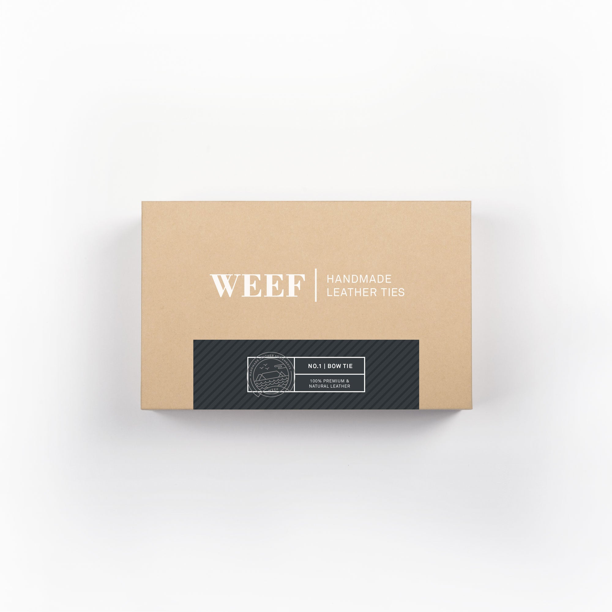 This is the premium packaging box of the pepper grey WEEF handmade leather bow tie.
